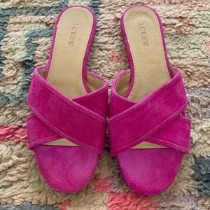 J Crew fuchsia suede crisscross slides sandals